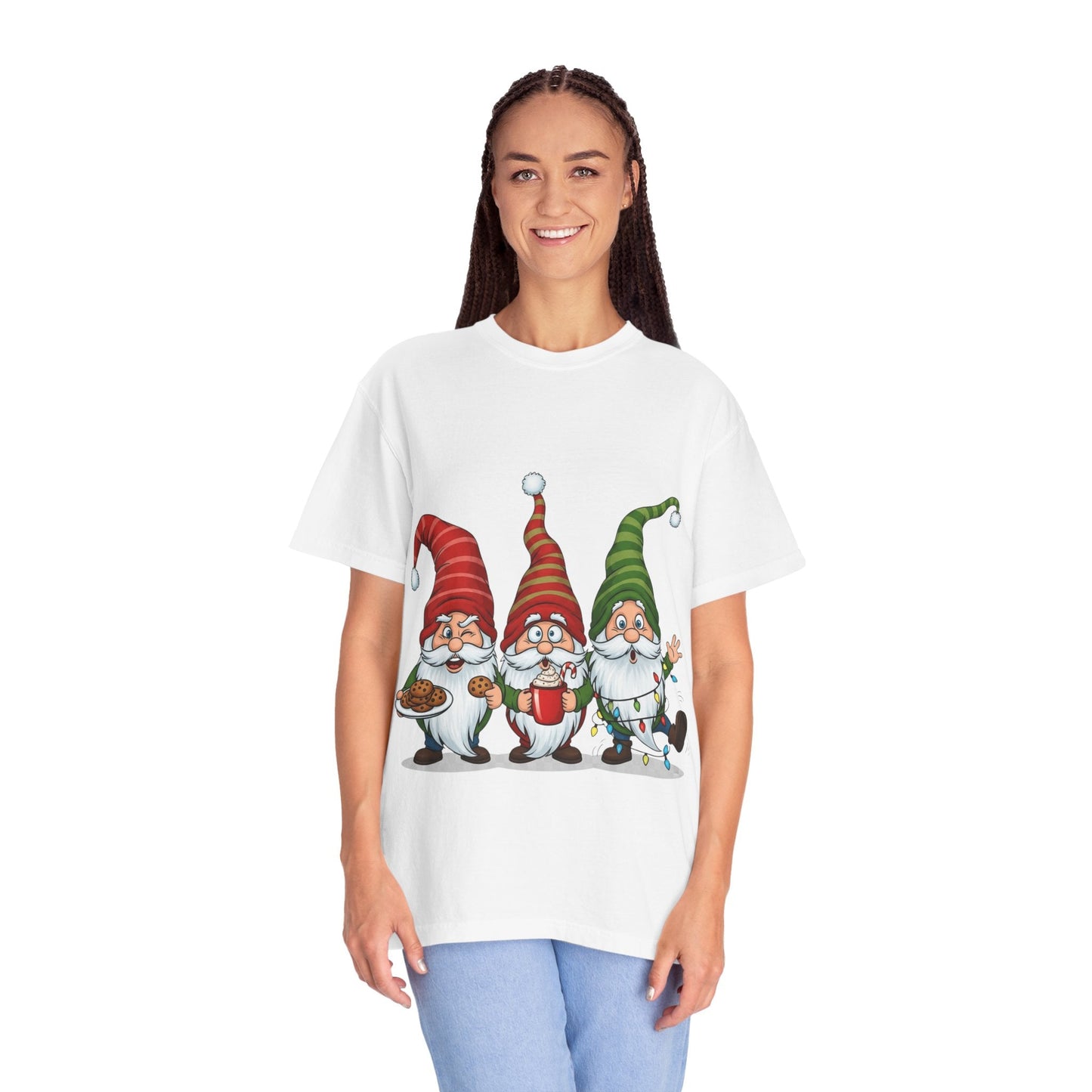 Festive Gnome Jamboree: Whimsical Christmas Gnomes, Cartoon Holiday IllustrationT-Shirt – Custom T-Shirt by PixelCraft360, unique decoration for events and special gifts