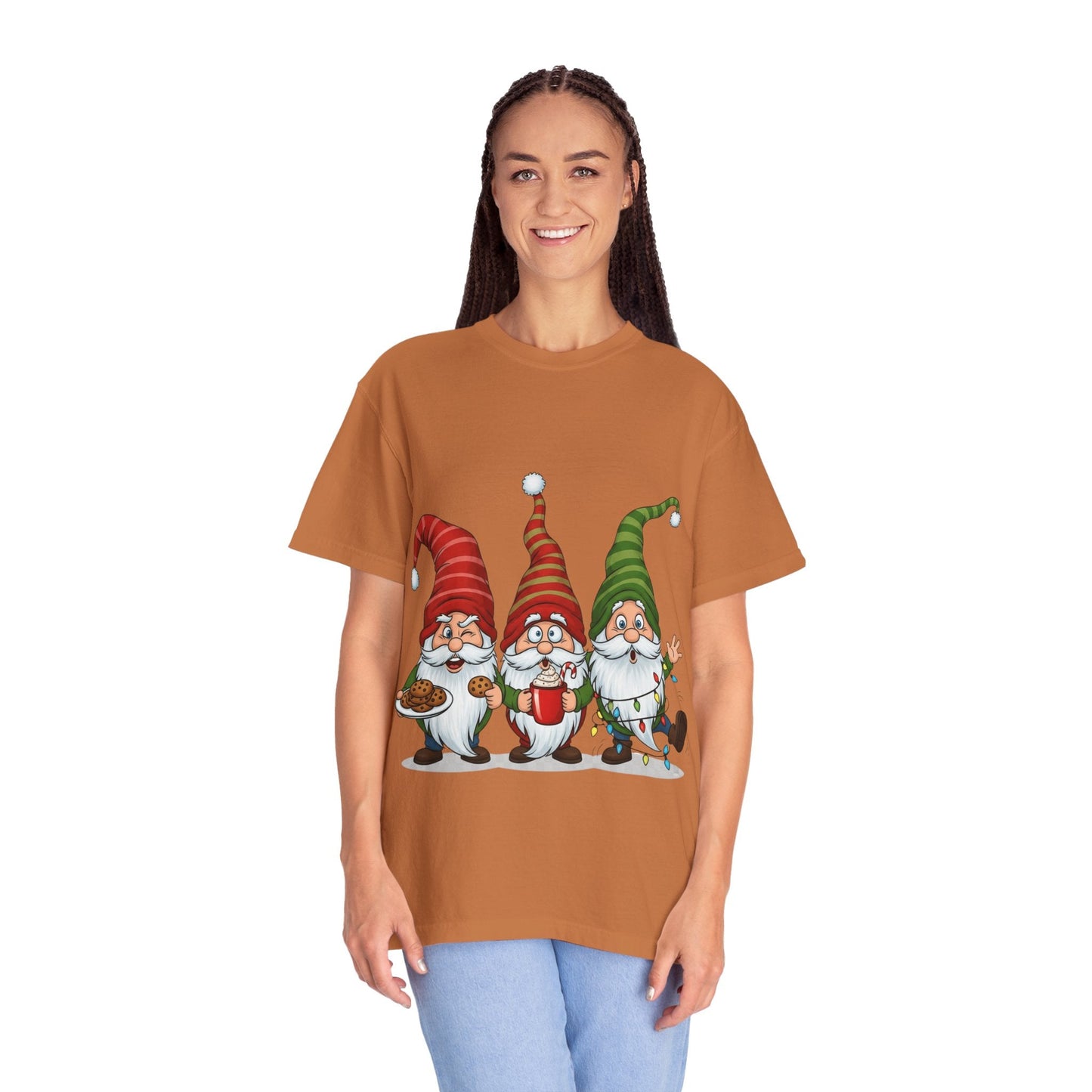 Festive Gnome Jamboree: Whimsical Christmas Gnomes, Cartoon Holiday IllustrationT-Shirt – Custom T-Shirt by PixelCraft360, unique decoration for events and special gifts