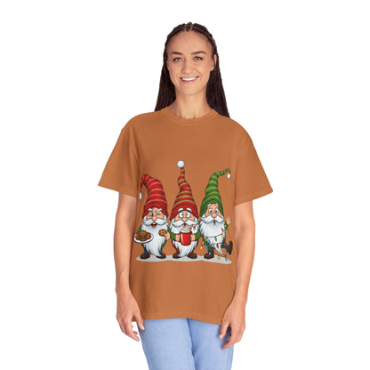 Festive Gnome Jamboree: Whimsical Christmas Gnomes, Cartoon Holiday IllustrationT-Shirt – Custom T-Shirt by PixelCraft360, unique decoration for events and special gifts