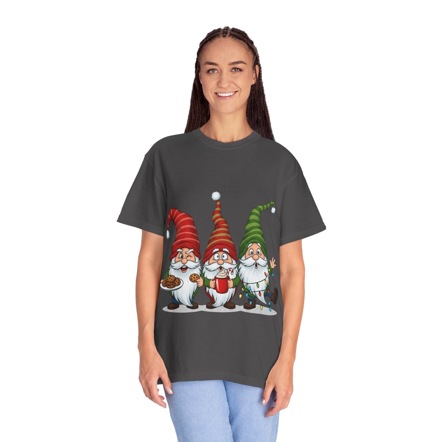 Festive Gnome Jamboree: Whimsical Christmas Gnomes, Cartoon Holiday IllustrationT-Shirt – Custom T-Shirt by PixelCraft360, unique decoration for events and special gifts