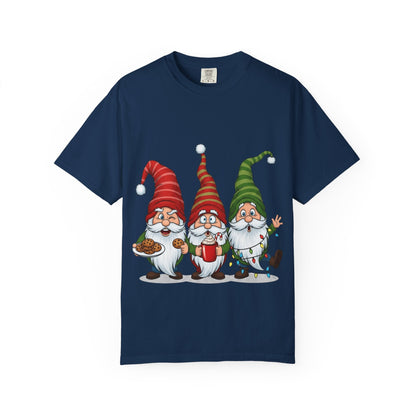 Festive Gnome Jamboree: Whimsical Christmas Gnomes, Cartoon Holiday IllustrationT-Shirt – Custom T-Shirt by PixelCraft360, unique decoration for events and special gifts