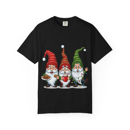 Festive Gnome Jamboree: Whimsical Christmas Gnomes, Cartoon Holiday IllustrationT-Shirt – Custom T-Shirt by PixelCraft360, unique decoration for events and special gifts