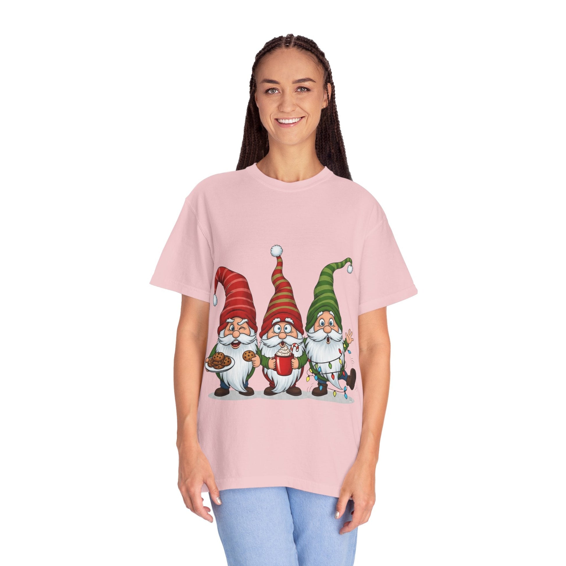 Festive Gnome Jamboree: Whimsical Christmas Gnomes, Cartoon Holiday IllustrationT-Shirt – Custom T-Shirt by PixelCraft360, unique decoration for events and special gifts