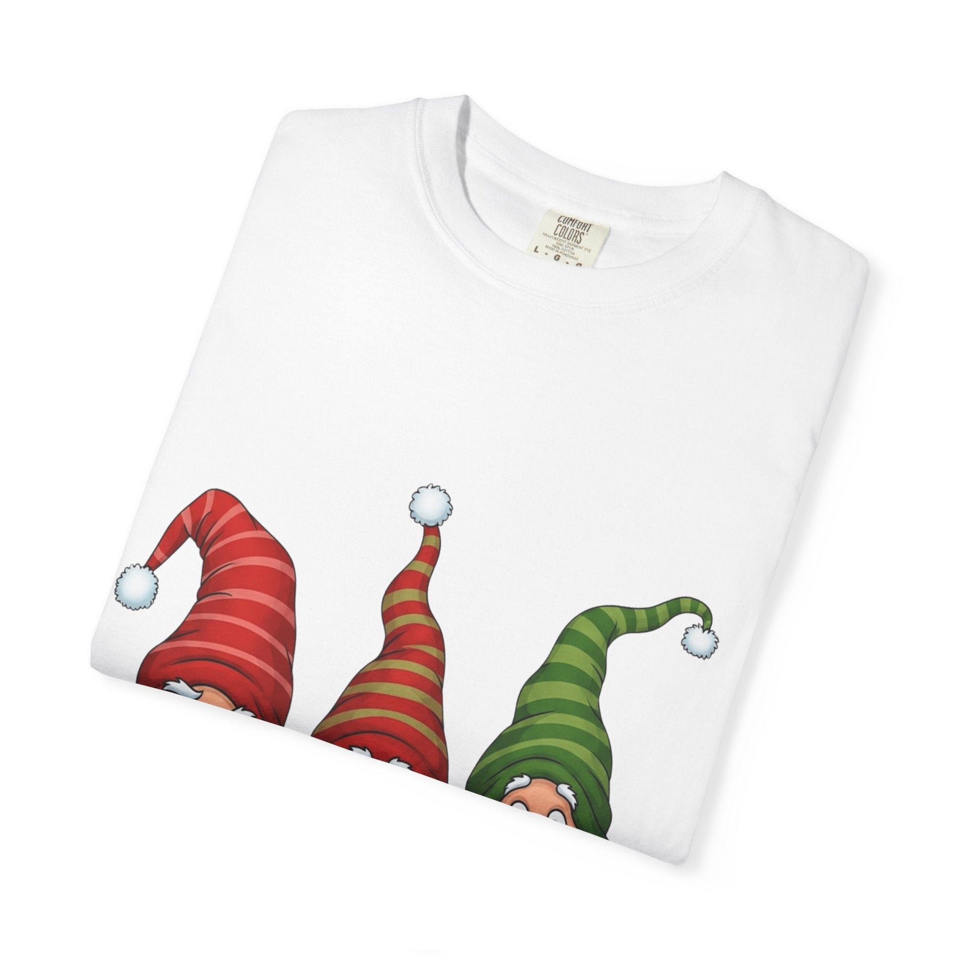 Festive Gnome Jamboree: Whimsical Christmas Gnomes, Cartoon Holiday IllustrationT-Shirt – Custom T-Shirt by PixelCraft360, unique decoration for events and special gifts