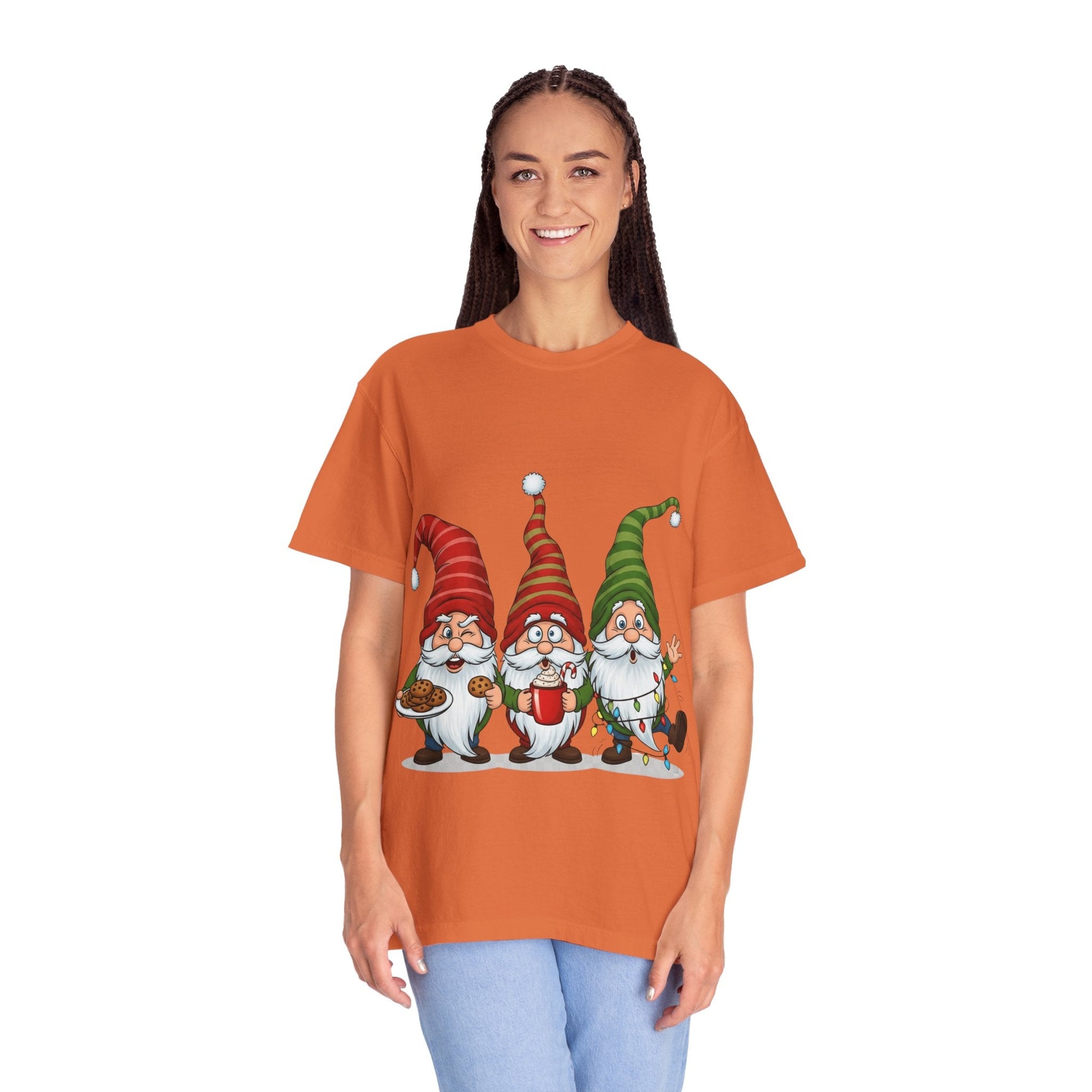 Festive Gnome Jamboree: Whimsical Christmas Gnomes, Cartoon Holiday IllustrationT-Shirt – Custom T-Shirt by PixelCraft360, unique decoration for events and special gifts