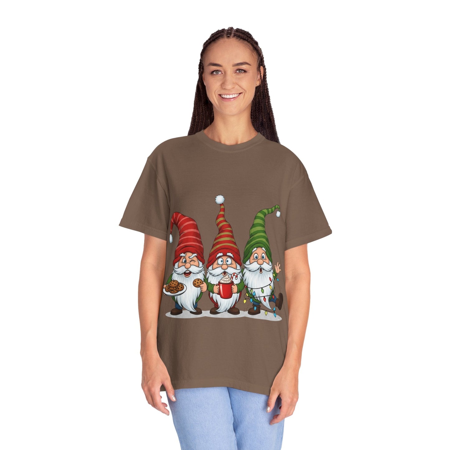 Festive Gnome Jamboree: Whimsical Christmas Gnomes, Cartoon Holiday IllustrationT-Shirt – Custom T-Shirt by PixelCraft360, unique decoration for events and special gifts