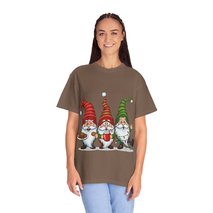 Festive Gnome Jamboree: Whimsical Christmas Gnomes, Cartoon Holiday IllustrationT-Shirt – Custom T-Shirt by PixelCraft360, unique decoration for events and special gifts