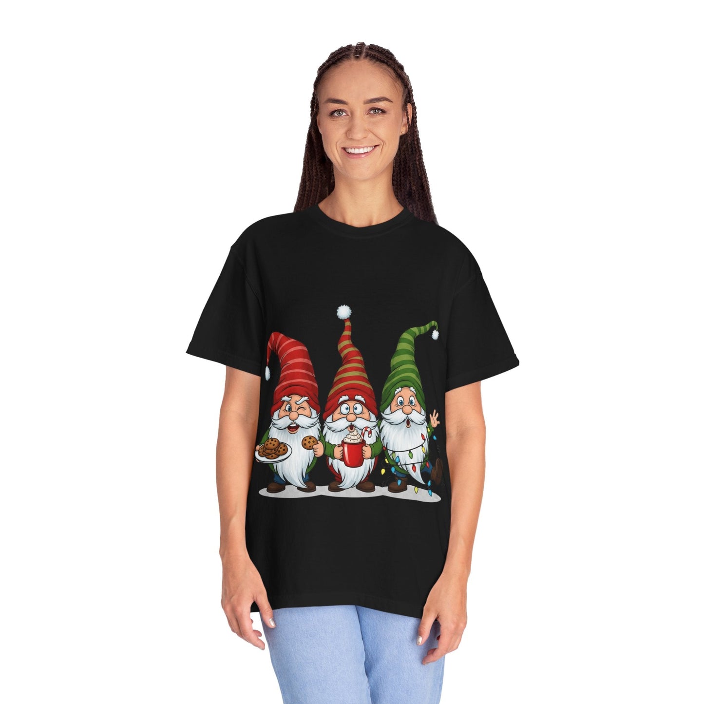 Festive Gnome Jamboree: Whimsical Christmas Gnomes, Cartoon Holiday IllustrationT-Shirt – Custom T-Shirt by PixelCraft360, unique decoration for events and special gifts