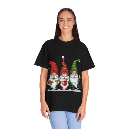 Festive Gnome Jamboree: Whimsical Christmas Gnomes, Cartoon Holiday IllustrationT-Shirt – Custom T-Shirt by PixelCraft360, unique decoration for events and special gifts