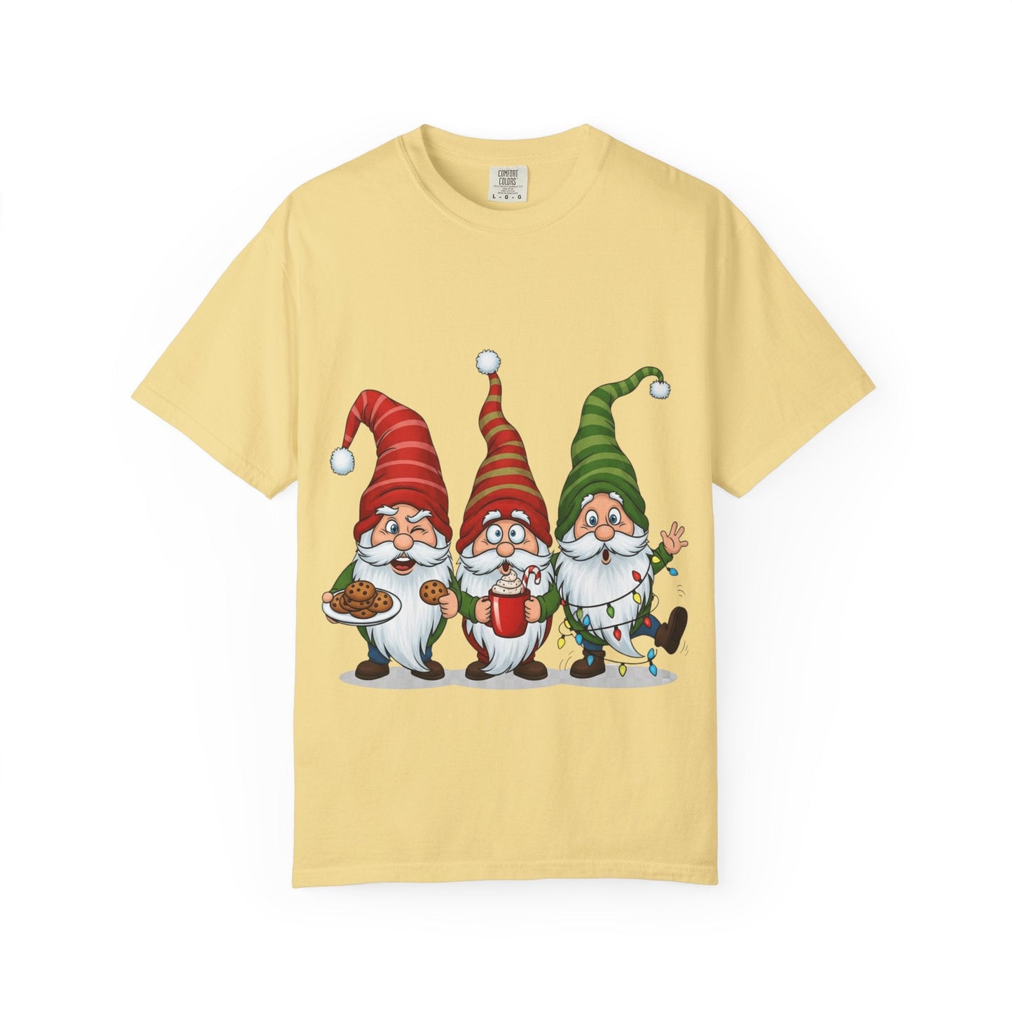Festive Gnome Jamboree: Whimsical Christmas Gnomes, Cartoon Holiday IllustrationT-Shirt – Custom T-Shirt by PixelCraft360, unique decoration for events and special gifts