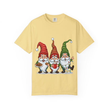 Festive Gnome Jamboree: Whimsical Christmas Gnomes, Cartoon Holiday IllustrationT-Shirt – Custom T-Shirt by PixelCraft360, unique decoration for events and special gifts