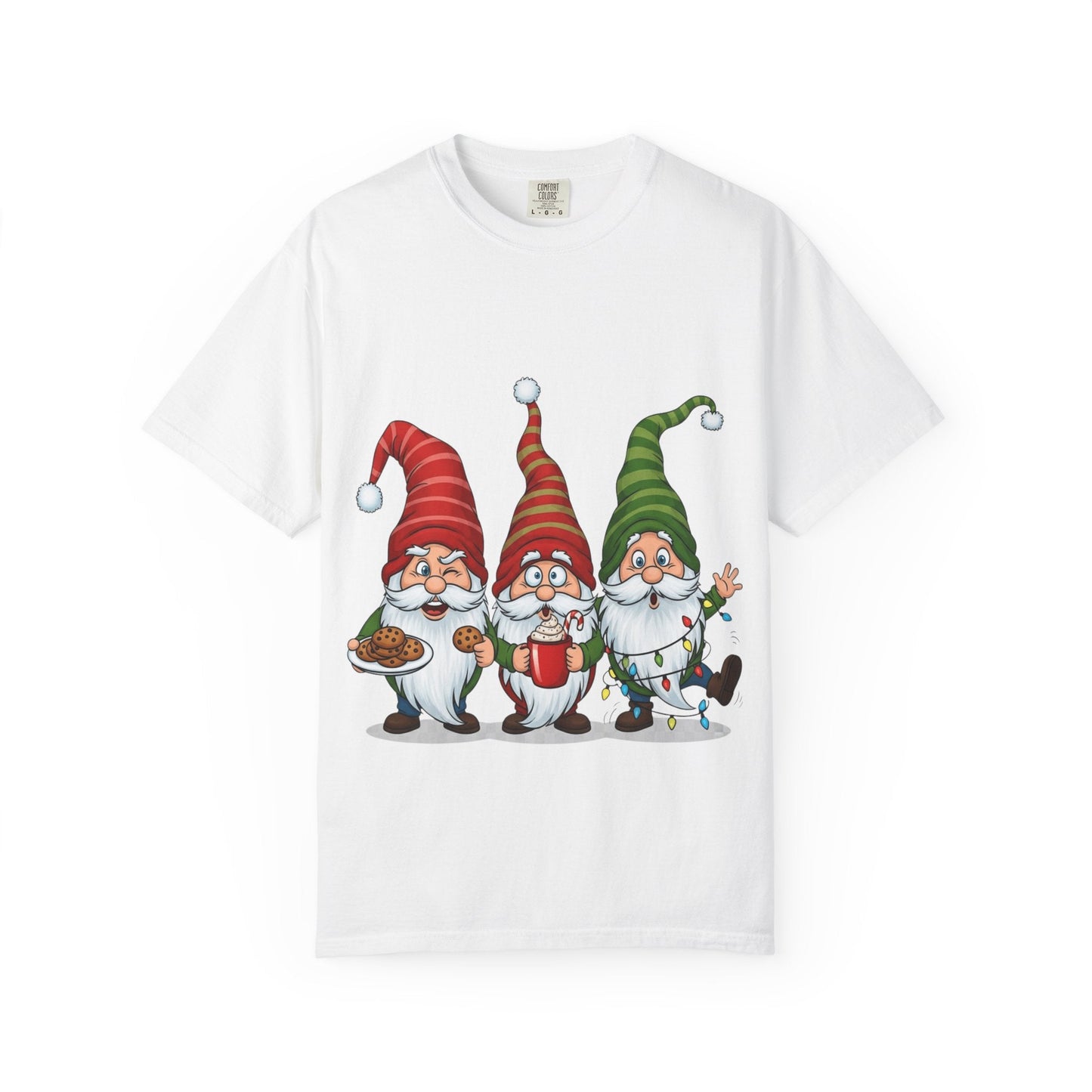 Festive Gnome Jamboree: Whimsical Christmas Gnomes, Cartoon Holiday IllustrationT-Shirt – Custom T-Shirt by PixelCraft360, unique decoration for events and special gifts