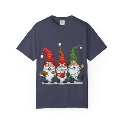 Festive Gnome Jamboree: Whimsical Christmas Gnomes, Cartoon Holiday IllustrationT-Shirt – Custom T-Shirt by PixelCraft360, unique decoration for events and special gifts