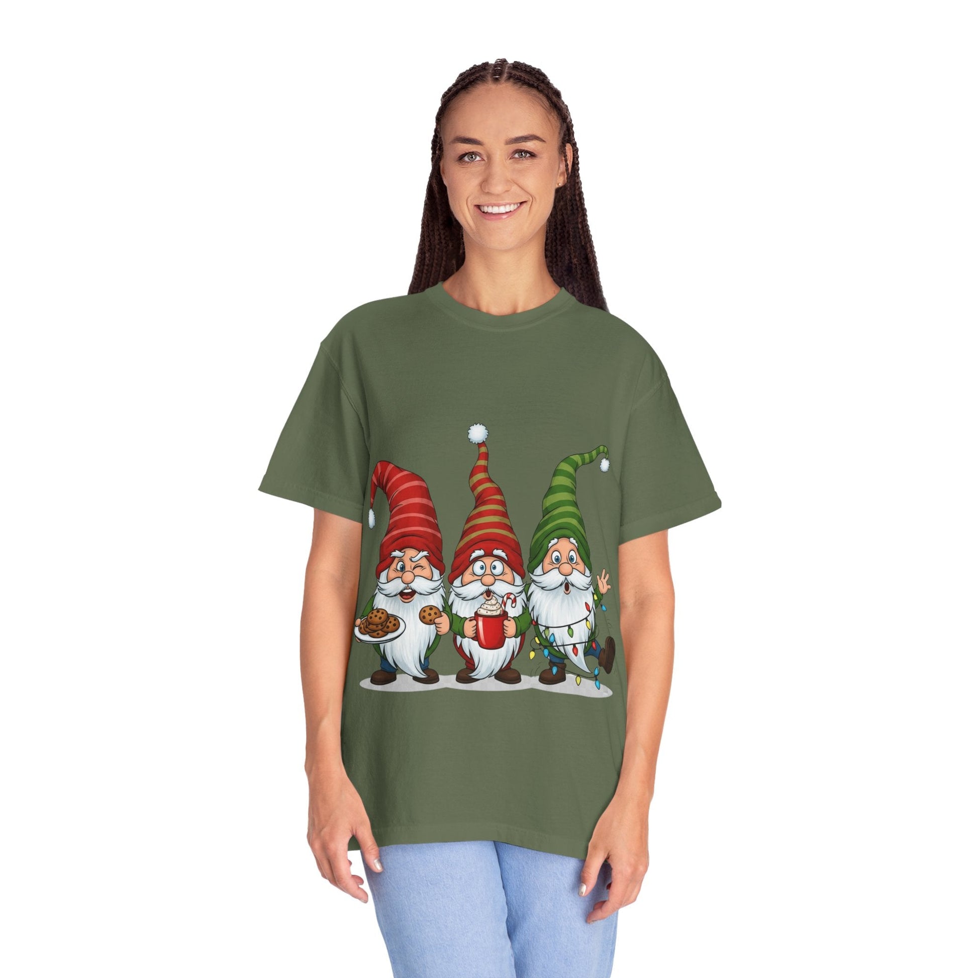 Festive Gnome Jamboree: Whimsical Christmas Gnomes, Cartoon Holiday IllustrationT-Shirt – Custom T-Shirt by PixelCraft360, unique decoration for events and special gifts