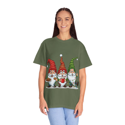 Festive Gnome Jamboree: Whimsical Christmas Gnomes, Cartoon Holiday IllustrationT-Shirt – Custom T-Shirt by PixelCraft360, unique decoration for events and special gifts