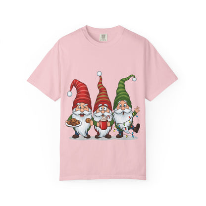Festive Gnome Jamboree: Whimsical Christmas Gnomes, Cartoon Holiday IllustrationT-Shirt – Custom T-Shirt by PixelCraft360, unique decoration for events and special gifts