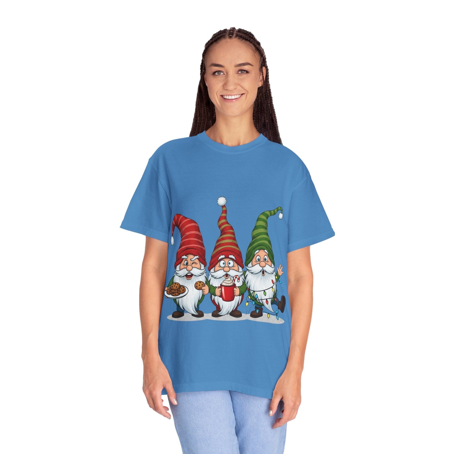 Festive Gnome Jamboree: Whimsical Christmas Gnomes, Cartoon Holiday IllustrationT-Shirt – Custom T-Shirt by PixelCraft360, unique decoration for events and special gifts