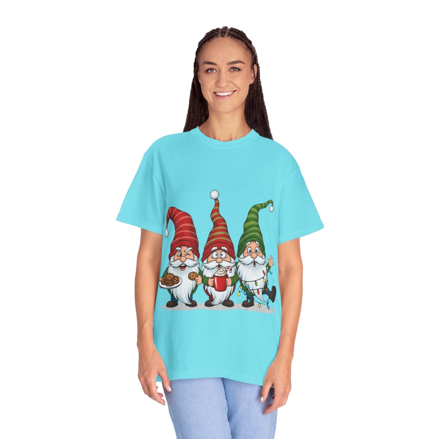 Festive Gnome Jamboree: Whimsical Christmas Gnomes, Cartoon Holiday IllustrationT-Shirt – Custom T-Shirt by PixelCraft360, unique decoration for events and special gifts
