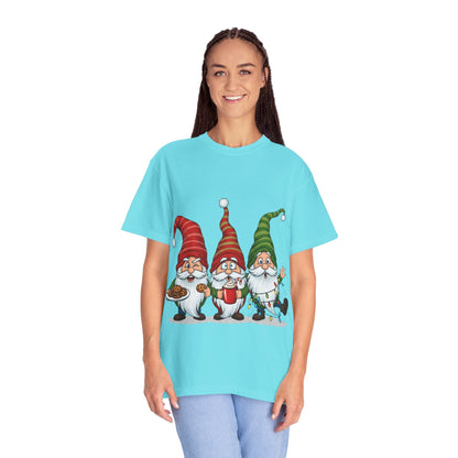 Festive Gnome Jamboree: Whimsical Christmas Gnomes, Cartoon Holiday IllustrationT-Shirt – Custom T-Shirt by PixelCraft360, unique decoration for events and special gifts