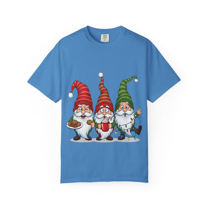 Festive Gnome Jamboree: Whimsical Christmas Gnomes, Cartoon Holiday IllustrationT-Shirt – Custom T-Shirt by PixelCraft360, unique decoration for events and special gifts