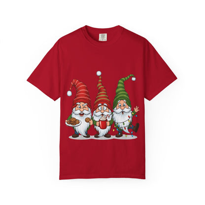 Festive Gnome Jamboree: Whimsical Christmas Gnomes, Cartoon Holiday IllustrationT-Shirt – Custom T-Shirt by PixelCraft360, unique decoration for events and special gifts