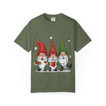 Festive Gnome Jamboree: Whimsical Christmas Gnomes, Cartoon Holiday IllustrationT-Shirt – Custom T-Shirt by PixelCraft360, unique decoration for events and special gifts