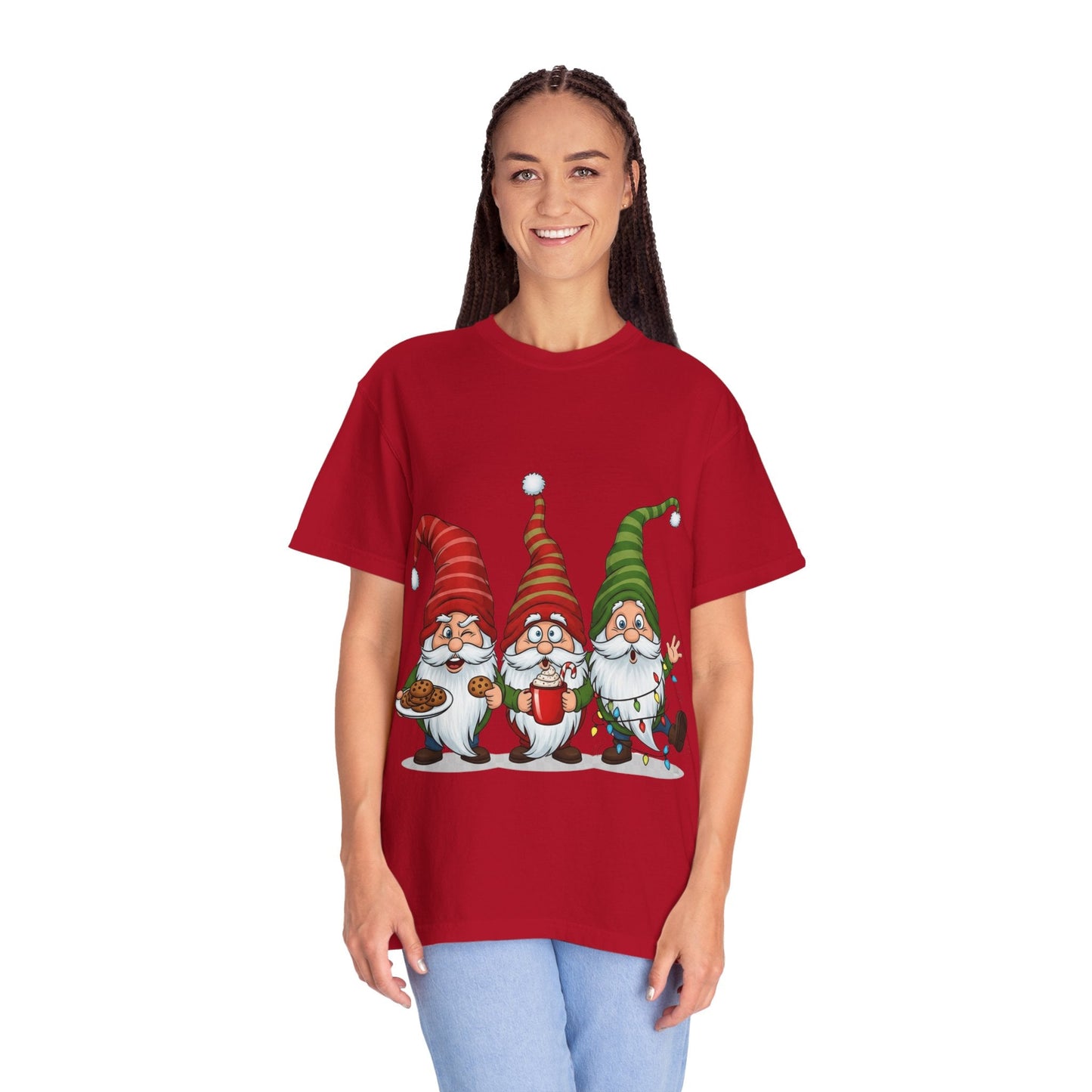 Festive Gnome Jamboree: Whimsical Christmas Gnomes, Cartoon Holiday IllustrationT-Shirt – Custom T-Shirt by PixelCraft360, unique decoration for events and special gifts