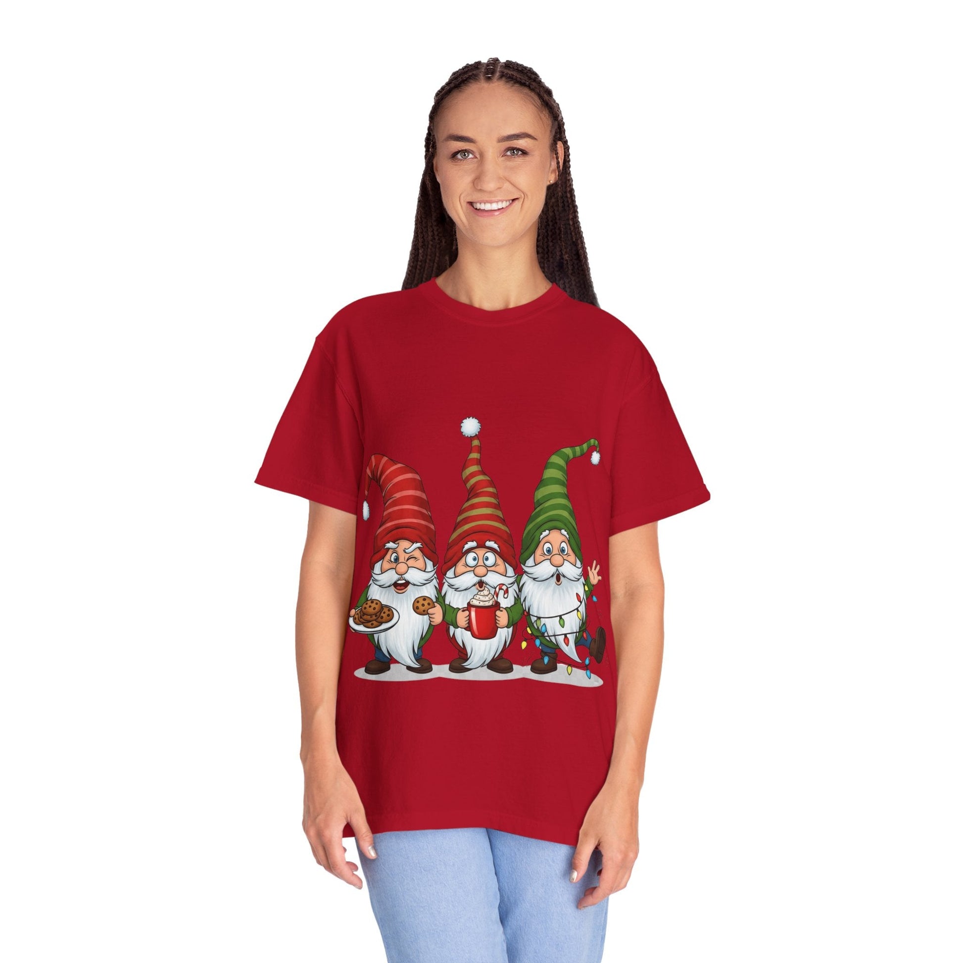 Festive Gnome Jamboree: Whimsical Christmas Gnomes, Cartoon Holiday IllustrationT-Shirt – Custom T-Shirt by PixelCraft360, unique decoration for events and special gifts