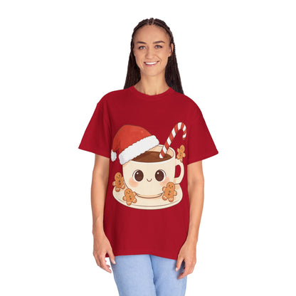 Festive Kawaii Café Companions: Cozy Christmas Cartoon, Cute Gingerbread Holiday SceneT-Shirt – Custom T-Shirt by PixelCraft360, unique decoration for events and special gifts