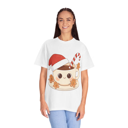 Festive Kawaii Café Companions: Cozy Christmas Cartoon, Cute Gingerbread Holiday SceneT-Shirt – Custom T-Shirt by PixelCraft360, unique decoration for events and special gifts
