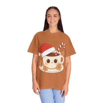Festive Kawaii Café Companions: Cozy Christmas Cartoon, Cute Gingerbread Holiday SceneT-Shirt – Custom T-Shirt by PixelCraft360, unique decoration for events and special gifts