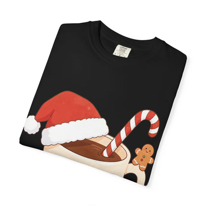 Festive Kawaii Café Companions: Cozy Christmas Cartoon, Cute Gingerbread Holiday SceneT-Shirt – Custom T-Shirt by PixelCraft360, unique decoration for events and special gifts