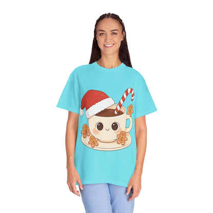 Festive Kawaii Café Companions: Cozy Christmas Cartoon, Cute Gingerbread Holiday SceneT-Shirt – Custom T-Shirt by PixelCraft360, unique decoration for events and special gifts