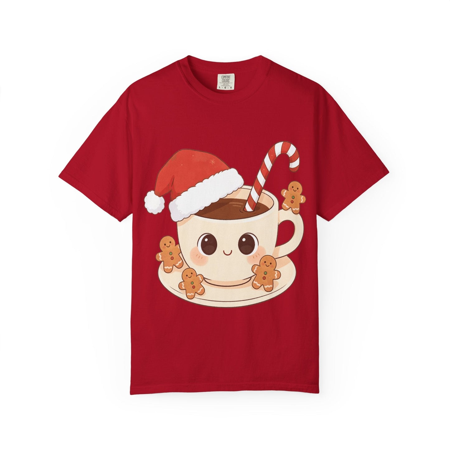Festive Kawaii Café Companions: Cozy Christmas Cartoon, Cute Gingerbread Holiday SceneT-Shirt – Custom T-Shirt by PixelCraft360, unique decoration for events and special gifts