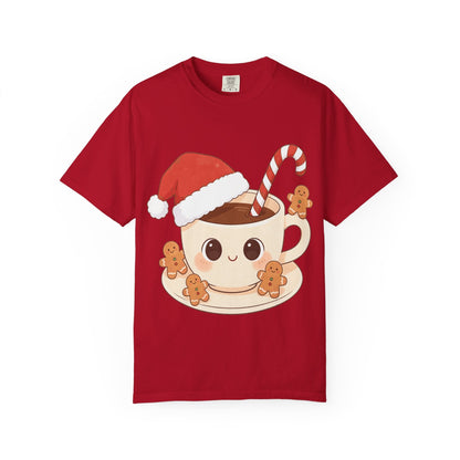 Festive Kawaii Café Companions: Cozy Christmas Cartoon, Cute Gingerbread Holiday SceneT-Shirt – Custom T-Shirt by PixelCraft360, unique decoration for events and special gifts