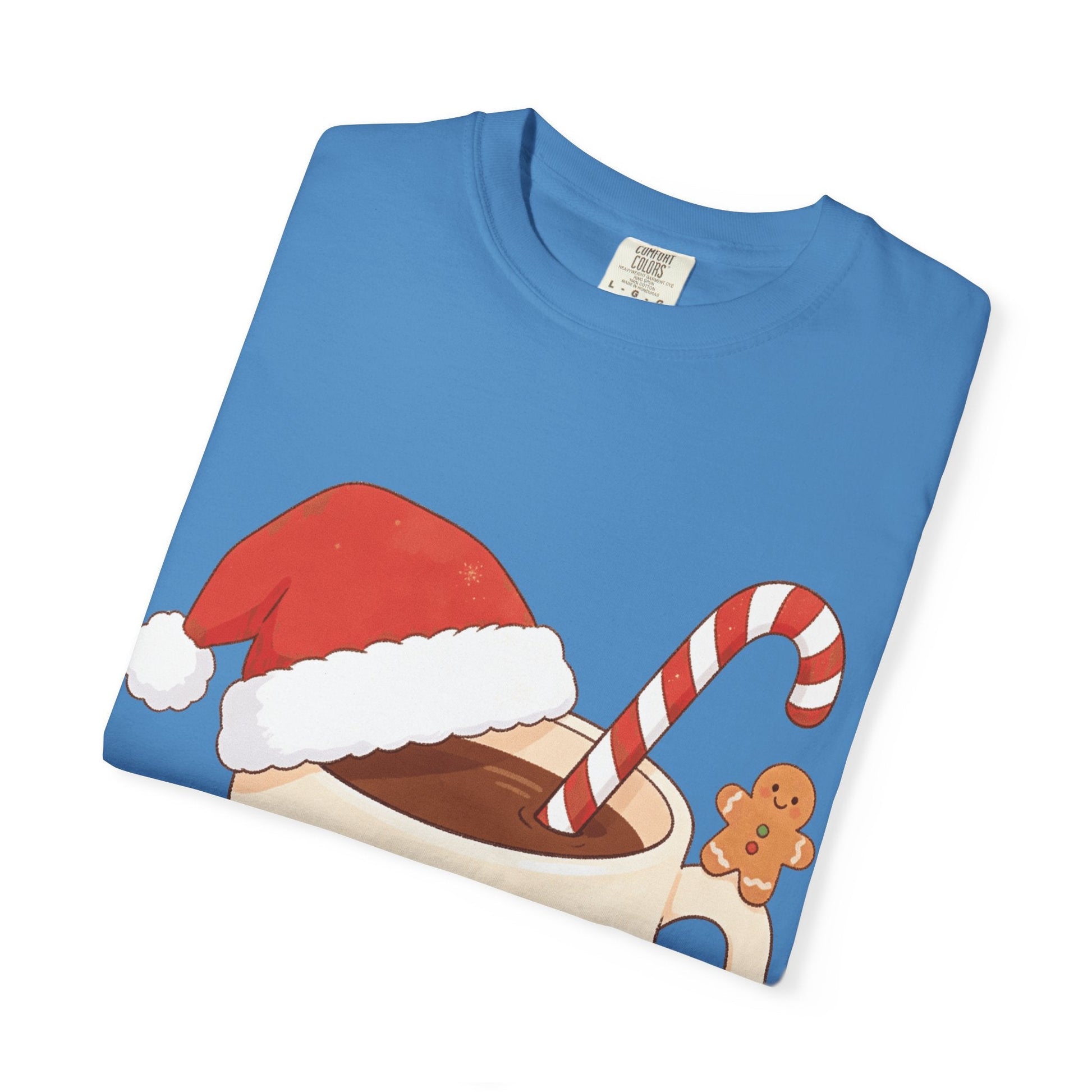 Festive Kawaii Café Companions: Cozy Christmas Cartoon, Cute Gingerbread Holiday SceneT-Shirt – Custom T-Shirt by PixelCraft360, unique decoration for events and special gifts