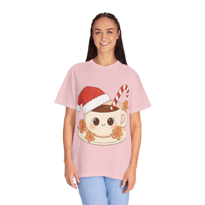Festive Kawaii Café Companions: Cozy Christmas Cartoon, Cute Gingerbread Holiday SceneT-Shirt – Custom T-Shirt by PixelCraft360, unique decoration for events and special gifts