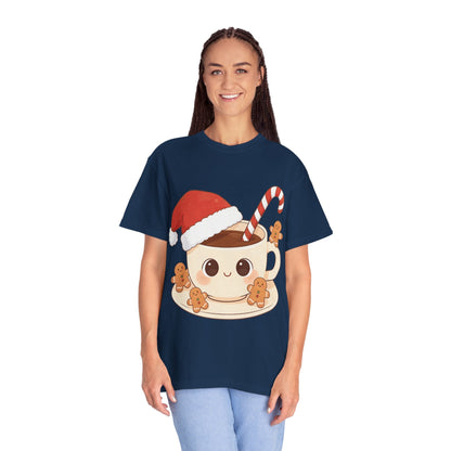 Festive Kawaii Café Companions: Cozy Christmas Cartoon, Cute Gingerbread Holiday SceneT-Shirt – Custom T-Shirt by PixelCraft360, unique decoration for events and special gifts