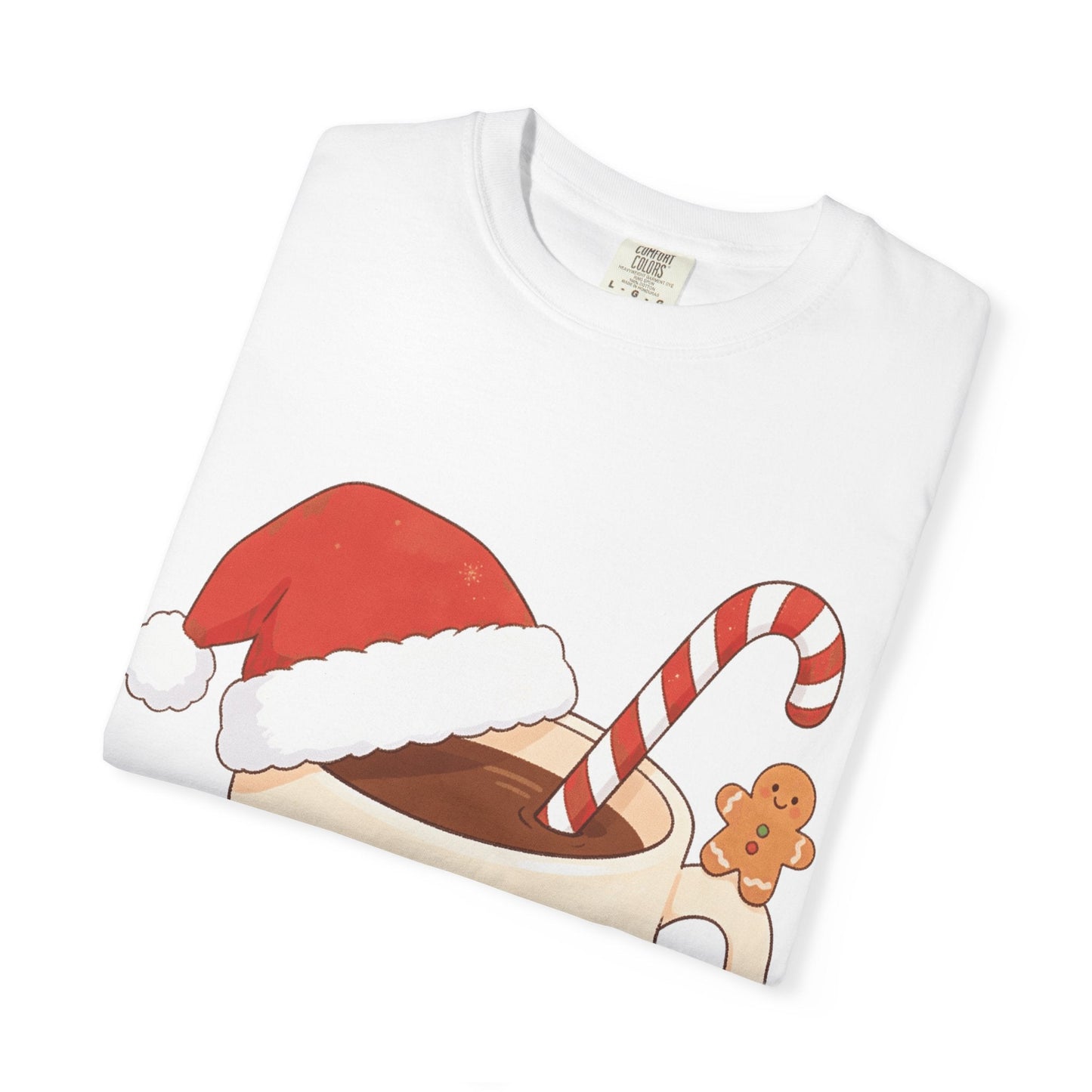 Festive Kawaii Café Companions: Cozy Christmas Cartoon, Cute Gingerbread Holiday SceneT-Shirt – Custom T-Shirt by PixelCraft360, unique decoration for events and special gifts