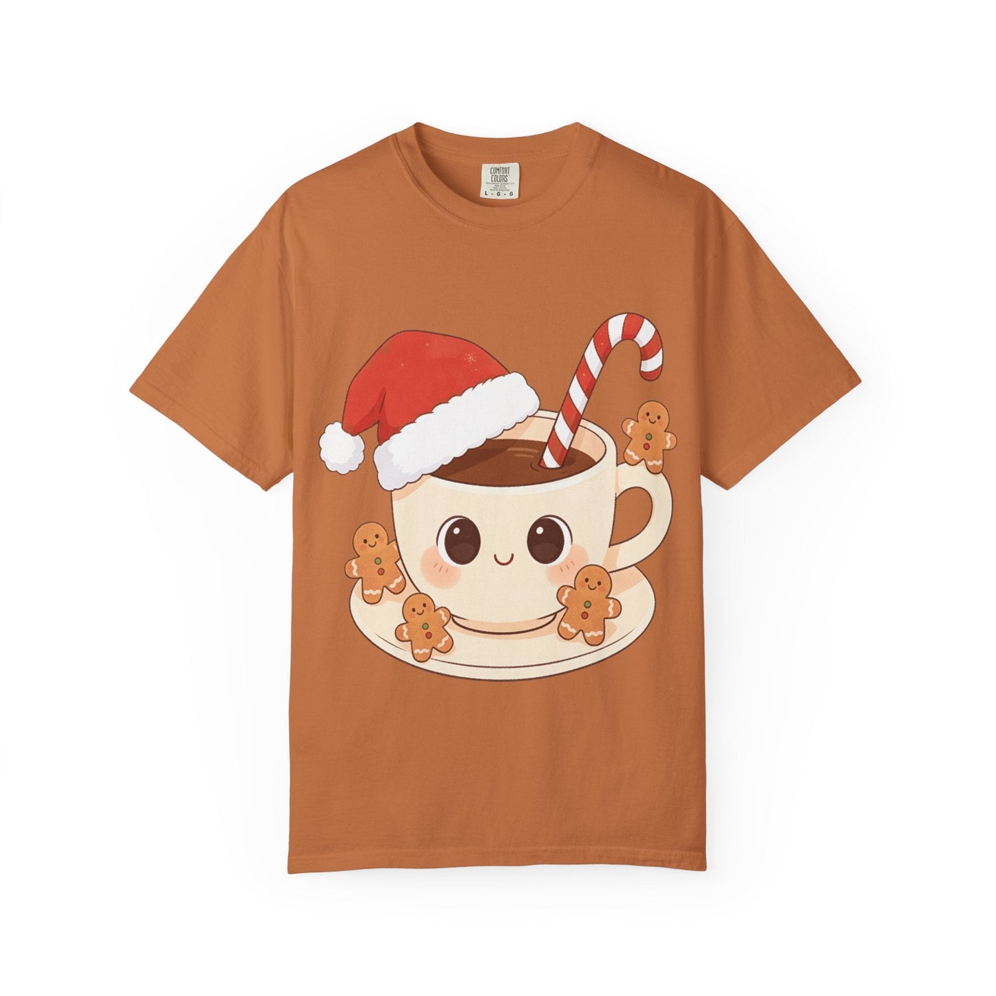 Festive Kawaii Café Companions: Cozy Christmas Cartoon, Cute Gingerbread Holiday SceneT-Shirt – Custom T-Shirt by PixelCraft360, unique decoration for events and special gifts