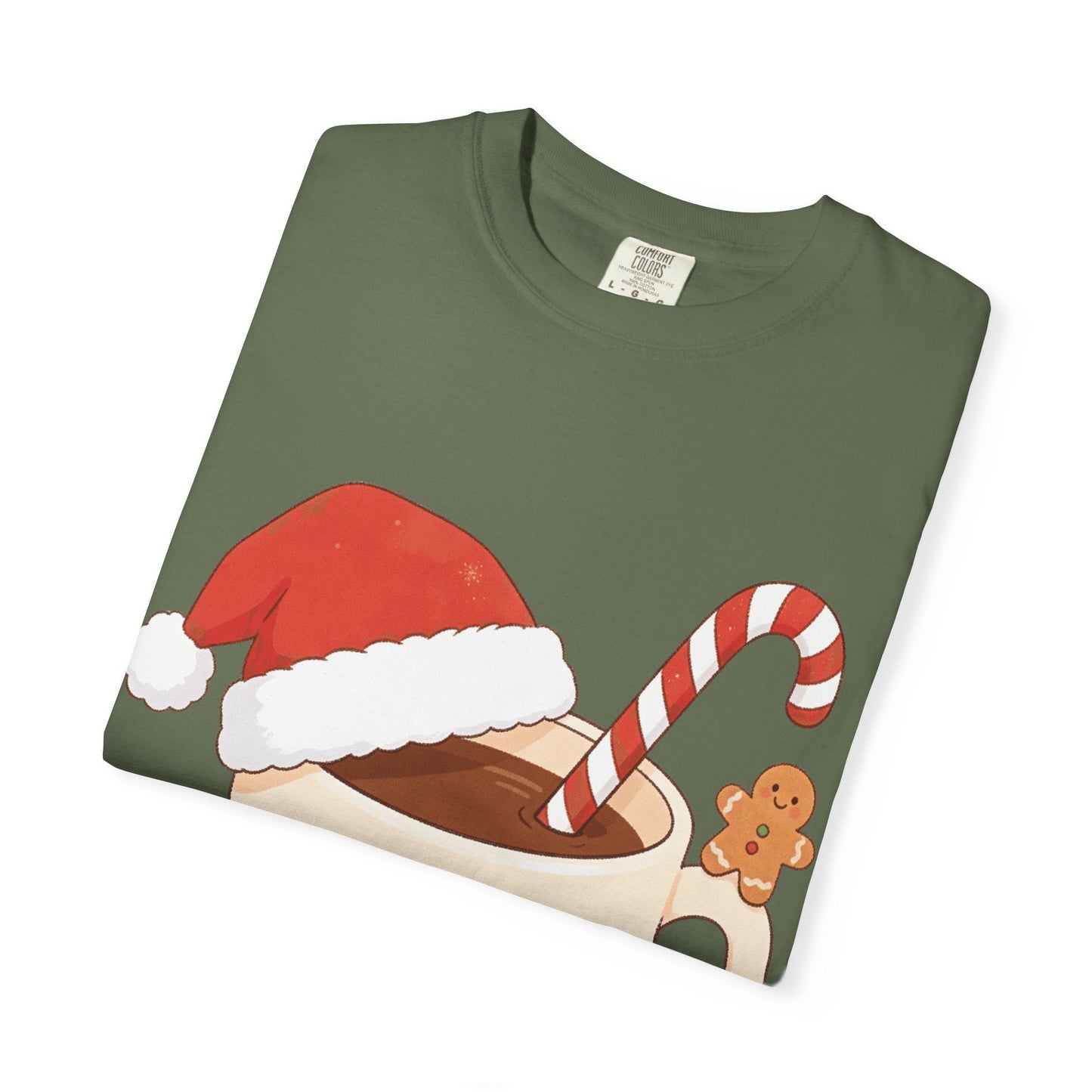 Festive Kawaii Café Companions: Cozy Christmas Cartoon, Cute Gingerbread Holiday SceneT-Shirt – Custom T-Shirt by PixelCraft360, unique decoration for events and special gifts