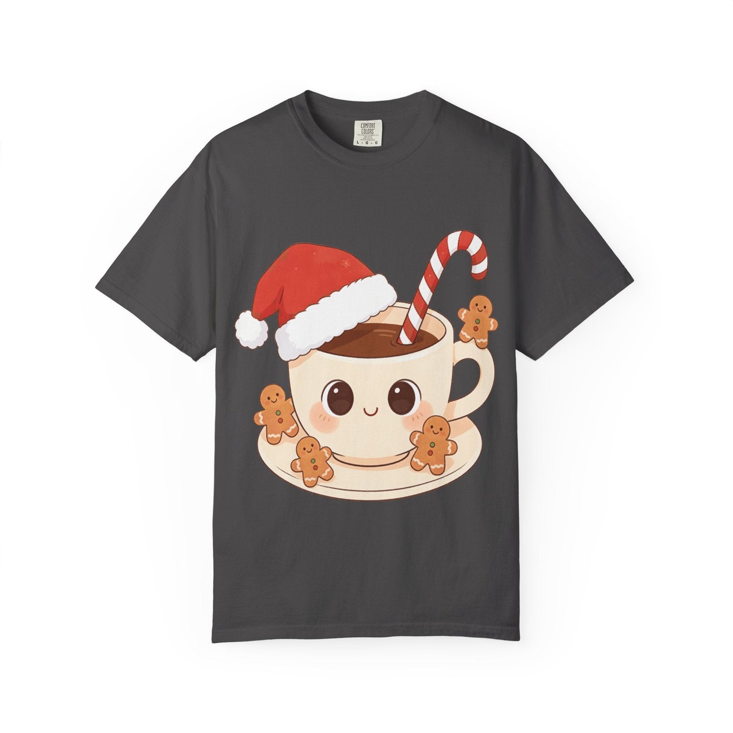 Festive Kawaii Café Companions: Cozy Christmas Cartoon, Cute Gingerbread Holiday SceneT-Shirt – Custom T-Shirt by PixelCraft360, unique decoration for events and special gifts
