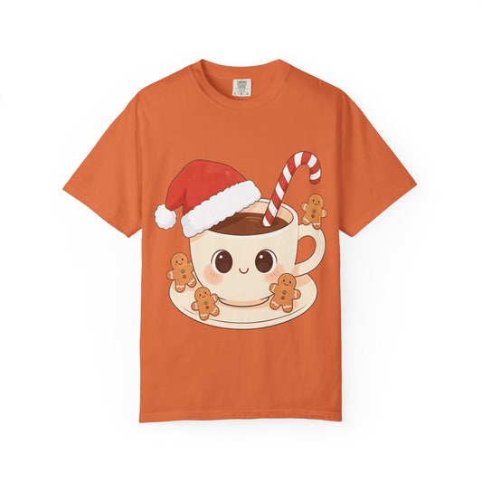 Festive Kawaii Café Companions: Cozy Christmas Cartoon, Cute Gingerbread Holiday SceneT-Shirt – Custom T-Shirt by PixelCraft360, unique decoration for events and special gifts