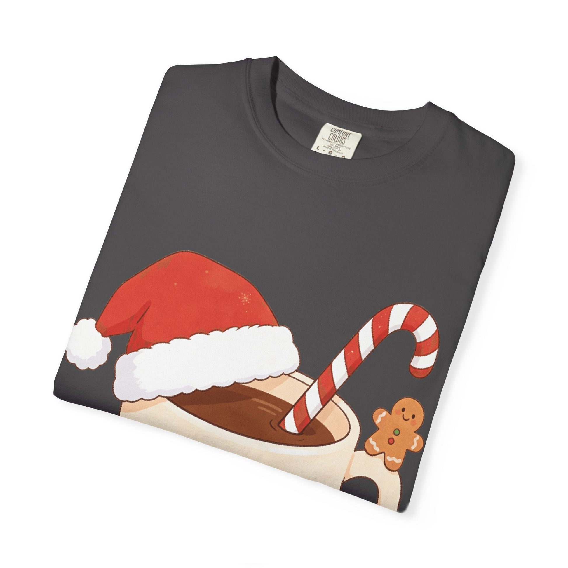 Festive Kawaii Café Companions: Cozy Christmas Cartoon, Cute Gingerbread Holiday SceneT-Shirt – Custom T-Shirt by PixelCraft360, unique decoration for events and special gifts