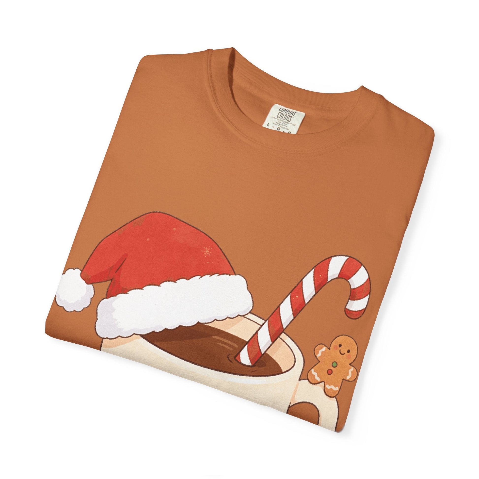 Festive Kawaii Café Companions: Cozy Christmas Cartoon, Cute Gingerbread Holiday SceneT-Shirt – Custom T-Shirt by PixelCraft360, unique decoration for events and special gifts