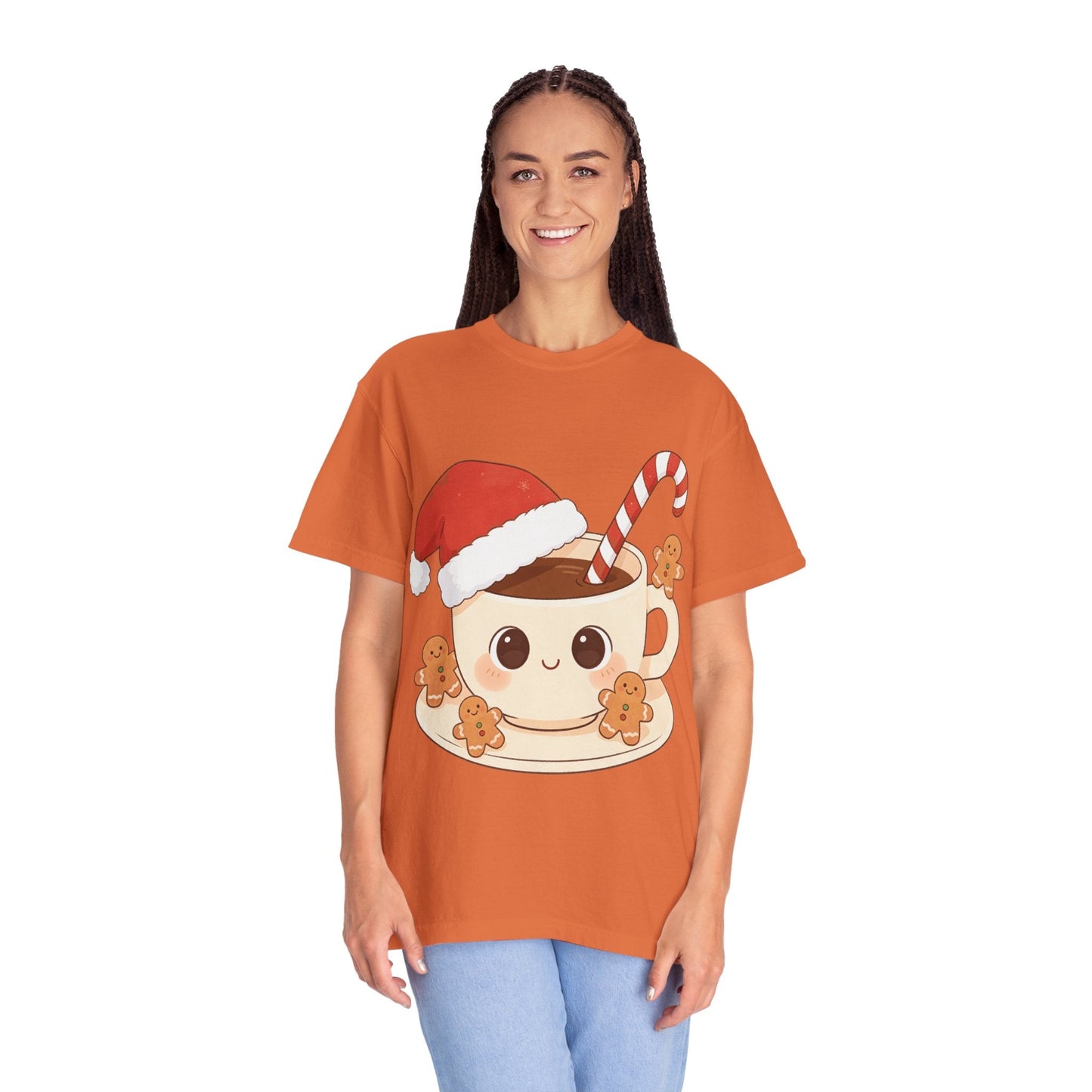 Festive Kawaii Café Companions: Cozy Christmas Cartoon, Cute Gingerbread Holiday SceneT-Shirt – Custom T-Shirt by PixelCraft360, unique decoration for events and special gifts