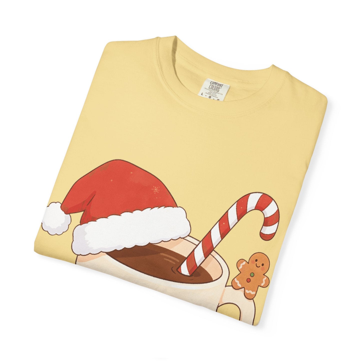 Festive Kawaii Café Companions: Cozy Christmas Cartoon, Cute Gingerbread Holiday SceneT-Shirt – Custom T-Shirt by PixelCraft360, unique decoration for events and special gifts