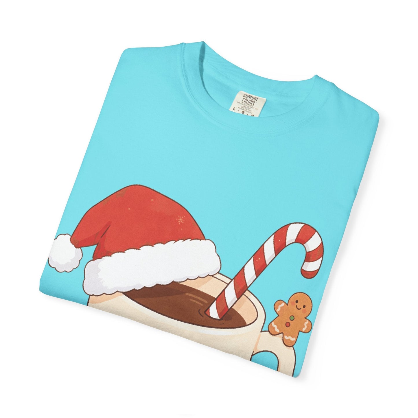 Festive Kawaii Café Companions: Cozy Christmas Cartoon, Cute Gingerbread Holiday SceneT-Shirt – Custom T-Shirt by PixelCraft360, unique decoration for events and special gifts