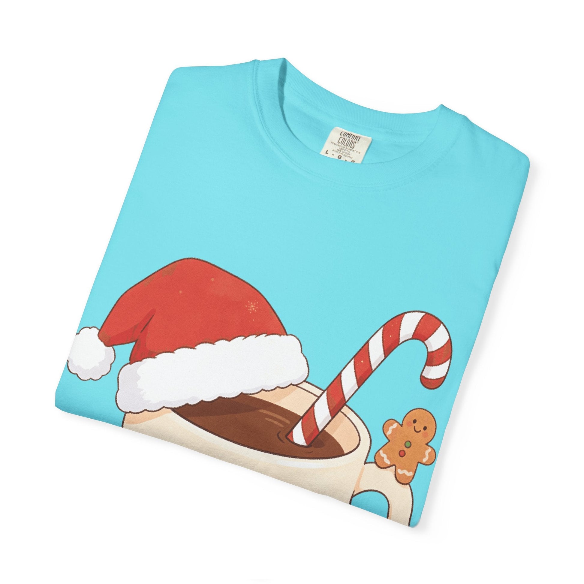 Festive Kawaii Café Companions: Cozy Christmas Cartoon, Cute Gingerbread Holiday SceneT-Shirt – Custom T-Shirt by PixelCraft360, unique decoration for events and special gifts