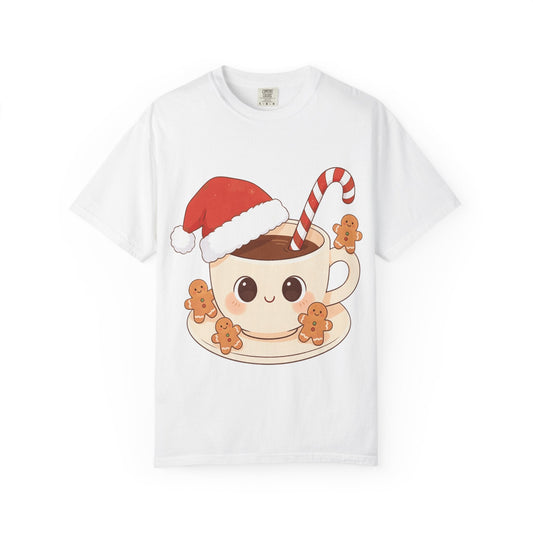 Festive Kawaii Café Companions: Cozy Christmas Cartoon, Cute Gingerbread Holiday SceneT-Shirt – Custom T-Shirt by PixelCraft360, unique decoration for events and special gifts